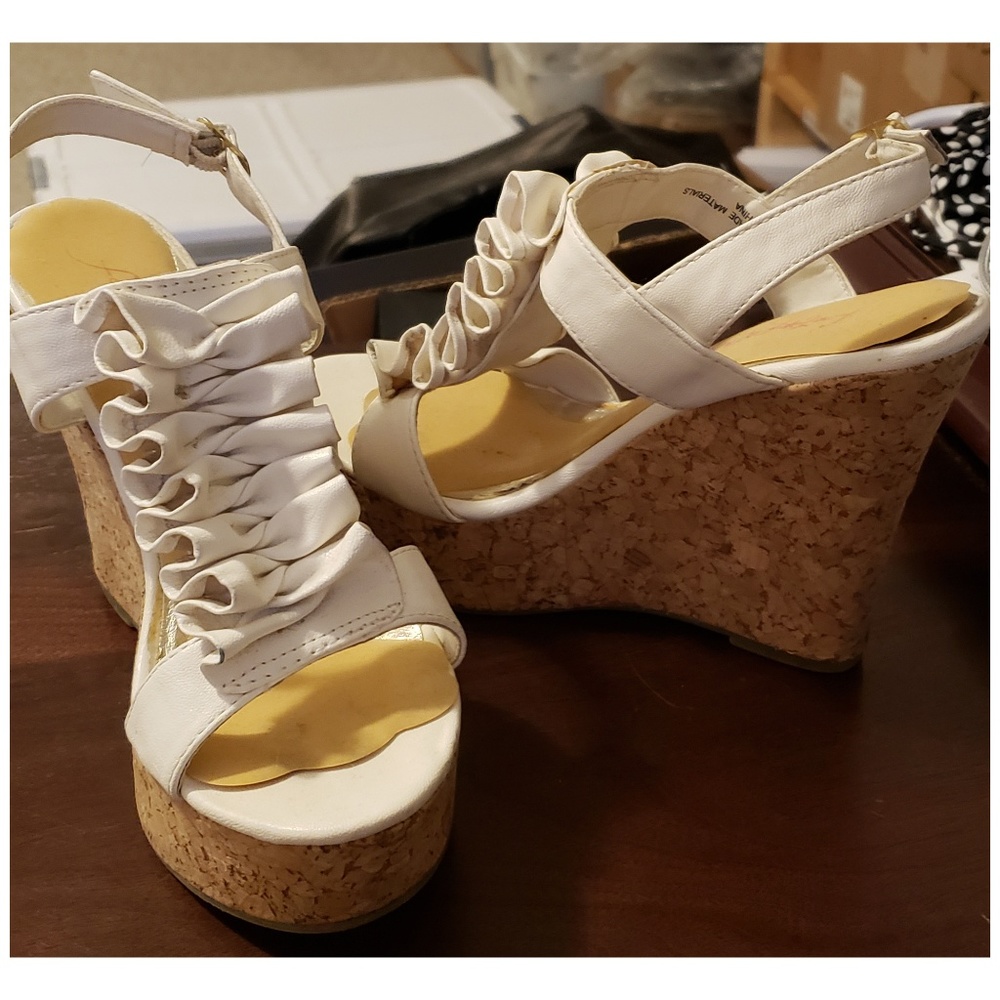 High Platform white leather cork sole shoes size 5